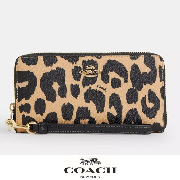 🐆 Coach Long Zip Around Wallet With Leopard Print - Picture 1 of 8